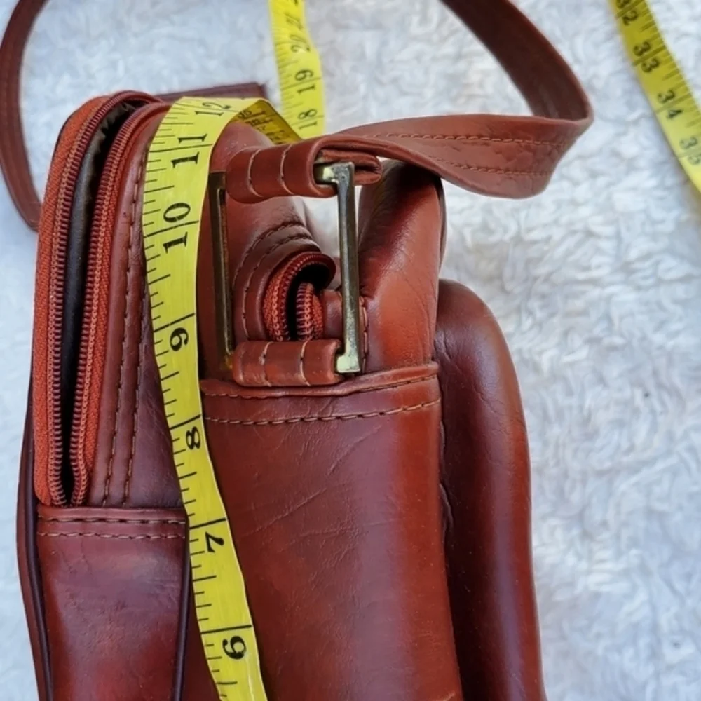 Vintage Jetliner Cognac Brown Leather Crossbody Bag Retro Travel Camera Purse